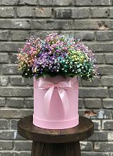 Цветочная композиция из Гипсофила и Розы в шляпной коробке в Нижнесортымском