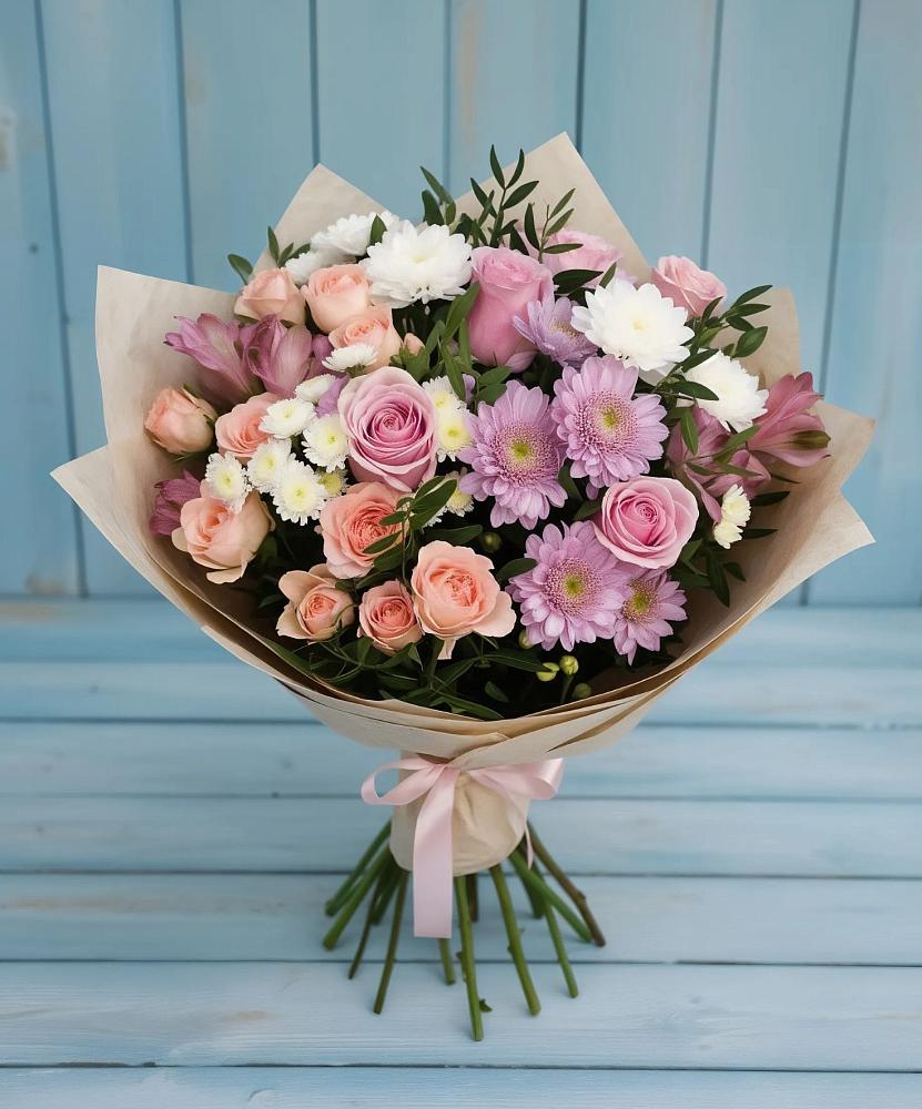 Букет цветов из: Хризантемы, Розы и Альстромерии в Нижнесортымском