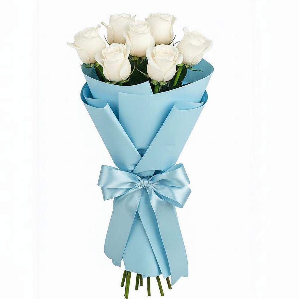 Букет 7 белых роз Проуд в Нижнесортымском