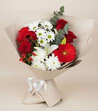 Букет цветов из:  Розы, Хризантемы, Герберы и Лилии в Нижнесортымском