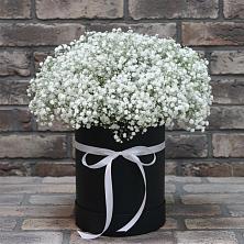 Цветочная композиция из Гипсофила в шляпной коробке в Нижнесортымском